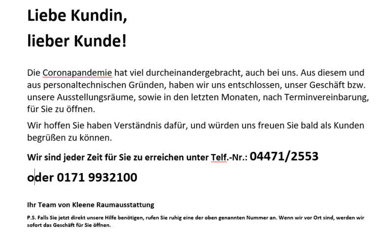 Neue Öffungszeiten